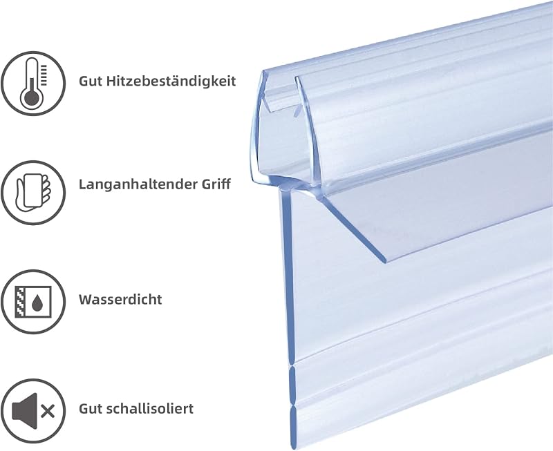 KOOBON Zuhanytömítés 2x80 cm - Víztaszító PVC Tömítőprofil 4-6 mm Vastag Üvegajtókhoz, Zuhanykabin Szigetelő Csere Alkatrész