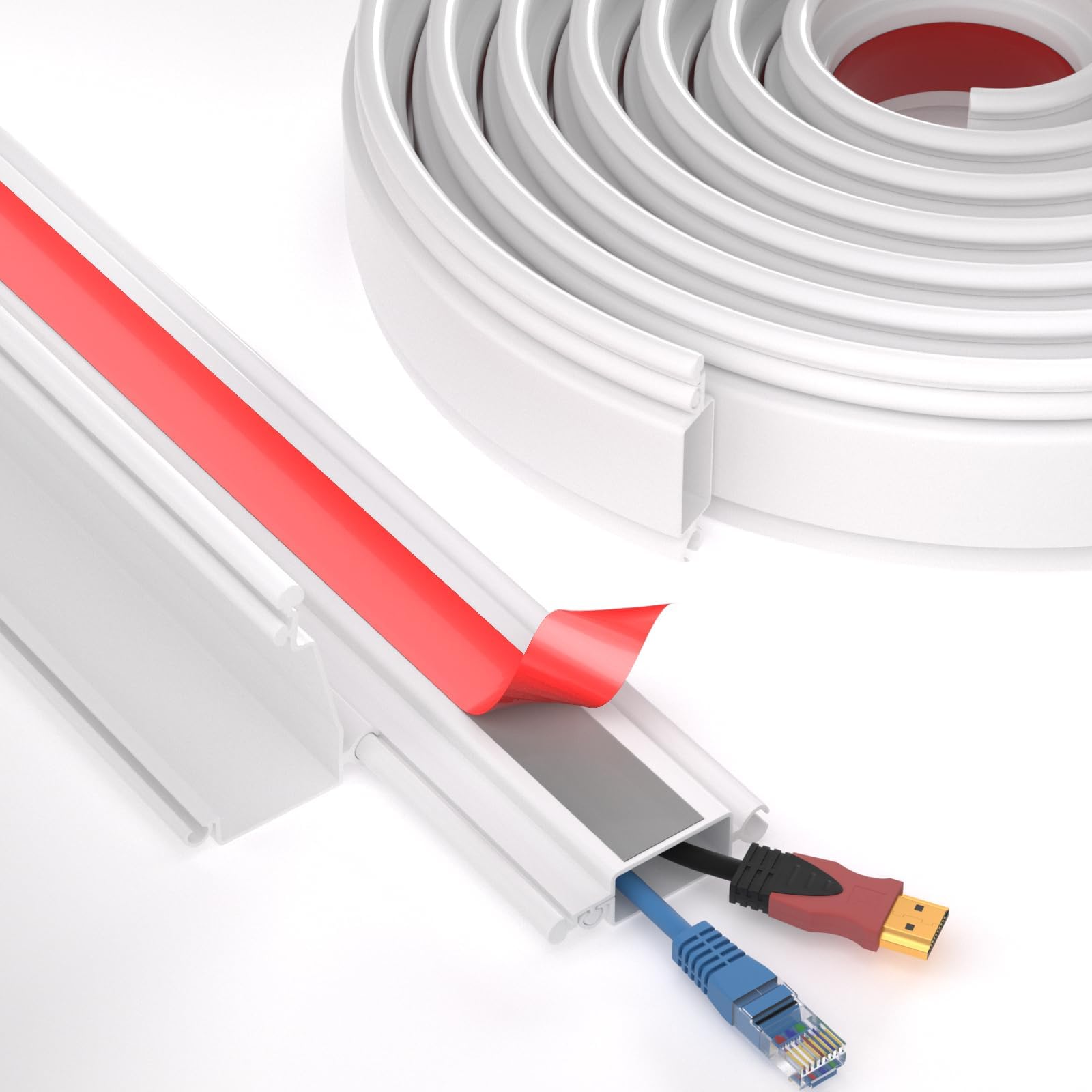 78 Inch Cord Hider Wall,ESUFEIR Cord Cover Wall Cable Management,Paintable Wire Hiders for TV on Wall,Adhesive Cable Cover Hider Raceway Cord Concealer Home Office,L78in X W0.6in X H0.25in (White)