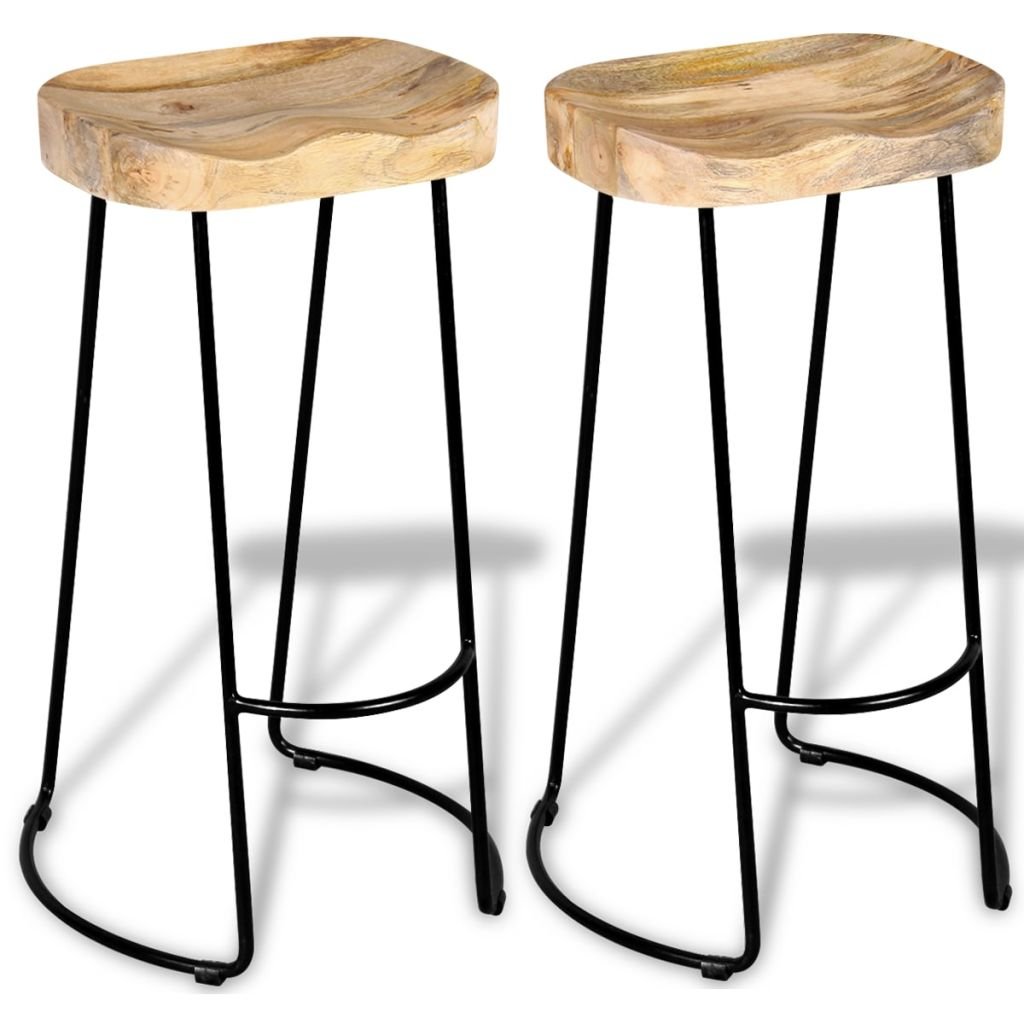 Taburetes de Cocina 2 Unidades Madera Maciza de Mango Taburetes Bajos Cocina
