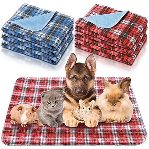 6 Pack Washable Dogs Pee Pads 24 x 36 Inch Waterproof Puppy Potty Training Pad Non Slip Guinea Pig Cage Liner Plaid Whelping Pad Reusable Pet Food Feeding Mat for Guinea Pig Dog Hamster Rabbit Cover
