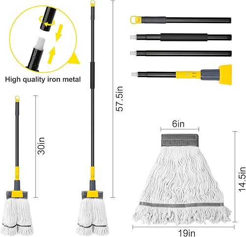 Miniatura 13 de KeFanta Trapeador industrial de alta resistencia comercial con cabezal de trapeador de repuesto extra, mango largo de 60 pulgadas de largo, mopas