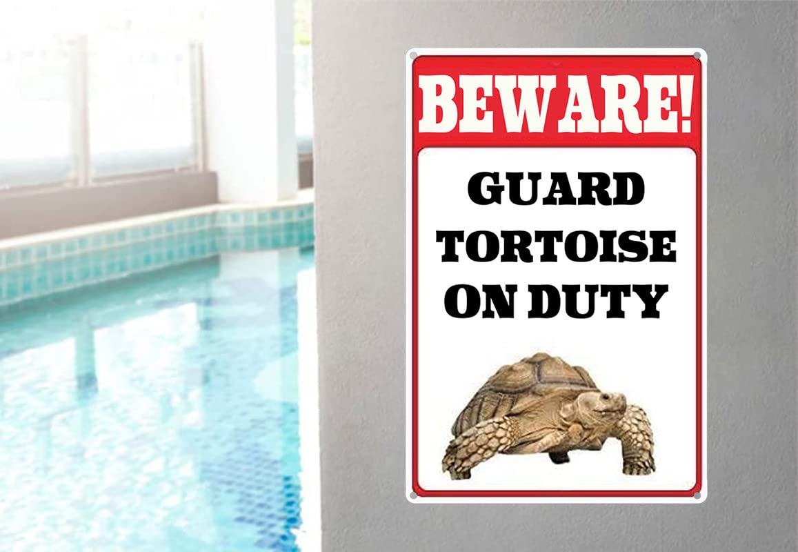 Beware! Guard Tortoise On Duty - Funny Aluminum Metal Sign 8x12 - Novelty Gift
