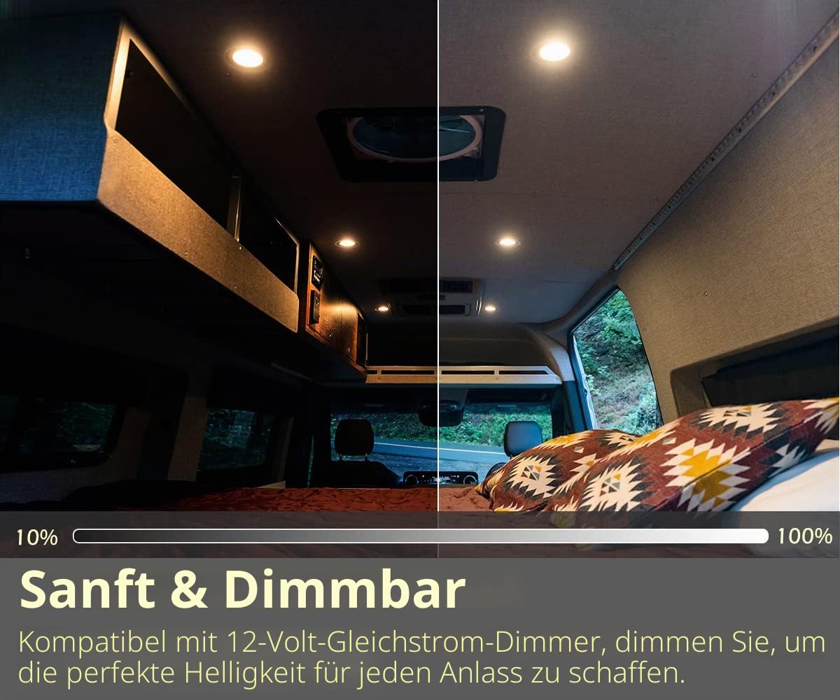 4 x 12V LED Einbaustrahler 3W 83mm 285lm Wohnmobil Boot Einbauleuchten Flache Spot Dimmbar Einbauspot für Camper Wohnwagen Bad, Loch 64-74mm 6000K Silber Aluminium CRI93