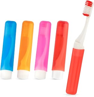 4 Pack Mini Toothbrush Set - Soft Portable Folding Travel Size Toothbrush with Case - Individually Wrapped - Perfect for Home, Camping, Hiking, School