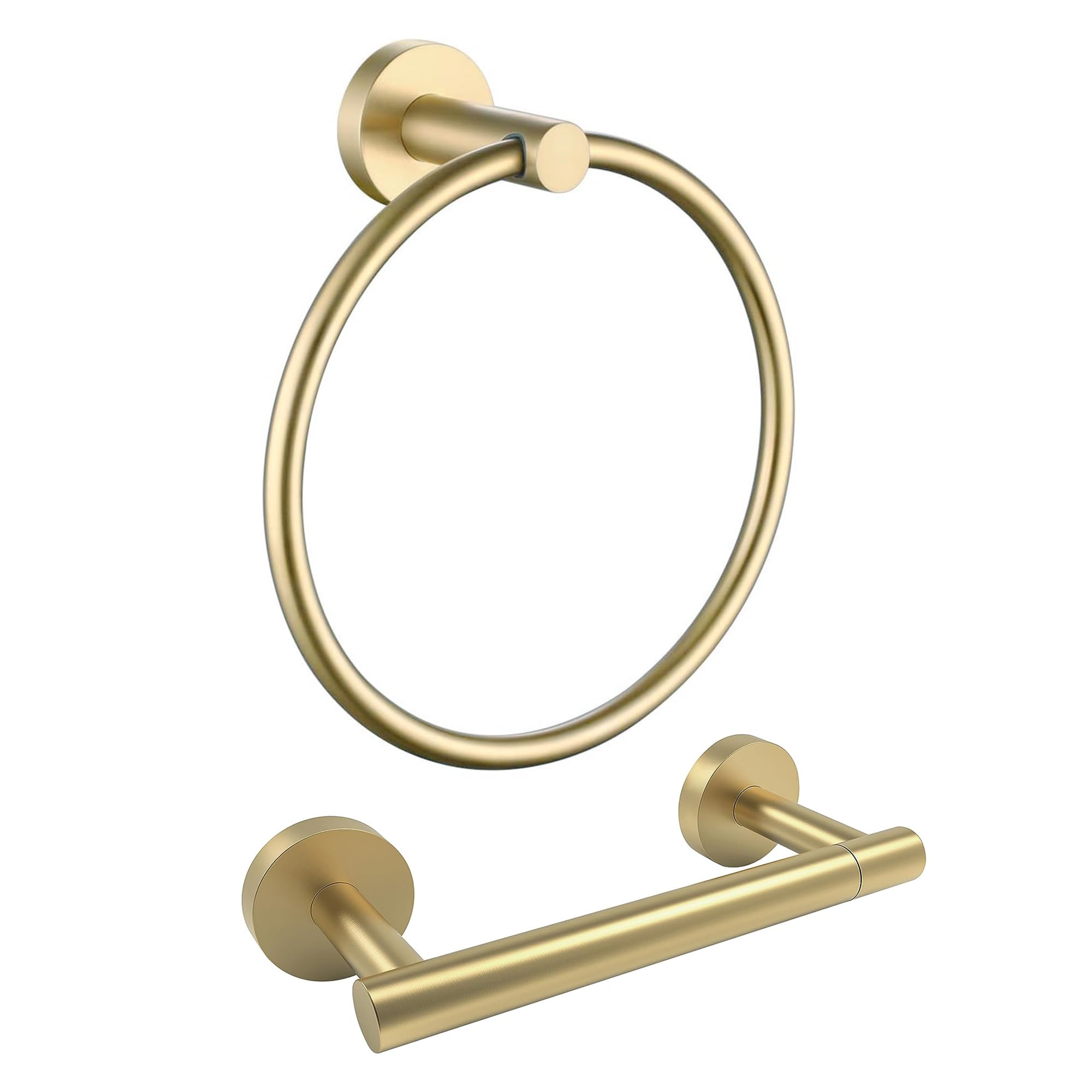 Toilet Paper Holder and Towel Ring, Towel Holder Wall Mounted SUS 304 Stainless Steel Double Post Pivoting Adjustable TP Large Mega Roll Holder-Brushed Gold