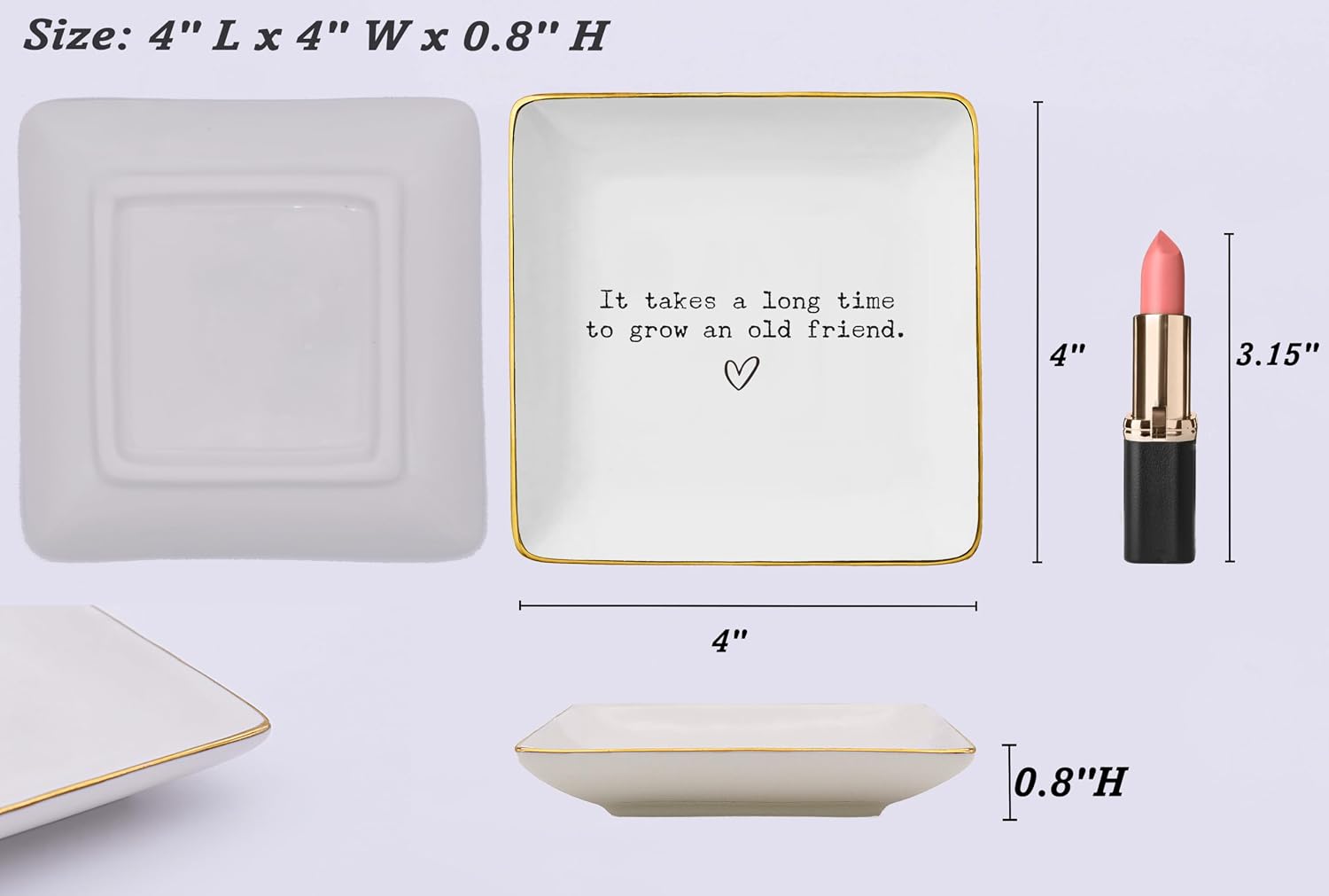 Friendship Christmas Gifts for Best Friend,Bff,Thank You Gift for Bestie,Soul Sisters,Xmas Friendship Keepsake-Ceramic Jewelry Tray Trinket Holder Ring Dish-It Takes A Long Time To Grow An Old Friend image 5