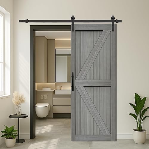 Miniatura 51 de S&Z TOPHAND® - Puerta doble de 18 x 84 pulgadas, de madera de fibropanel de densidad media, con kit de herrajes de 8 pies, panel sólido ajustable