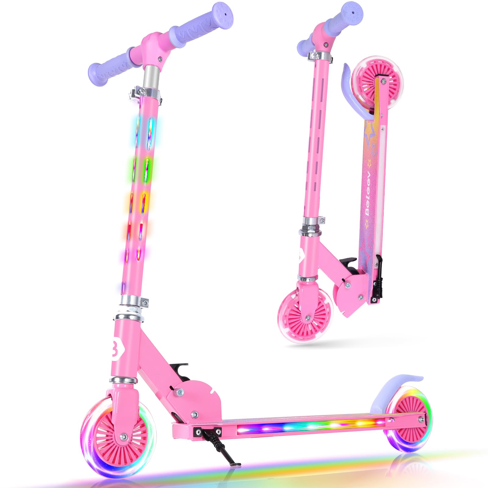 BELEEV V3 Monopattino Bambini, Monopattino Pieghevole a 2 Ruote | Ruote Illuminate a LED, Attacco Manubrio e Ponte, Monopattino per Ragazze e Ragazzi dai 3 ai 12 Anni, Scooter (Dark Cyan)