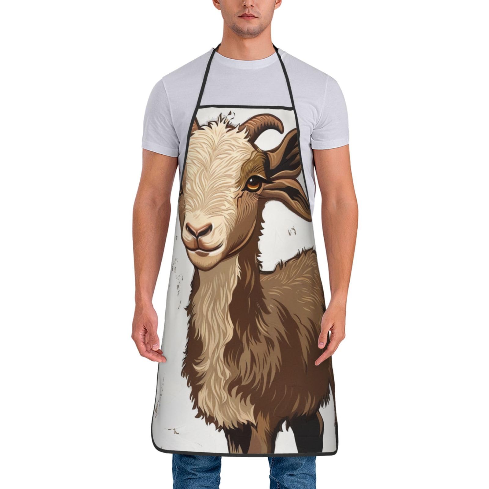 Peiyeety Unisex As Pic Brown Goat Printed Bib Apron For Men Women, Funny Chef Aprons For Kitchen Cooking Bbq Gardening