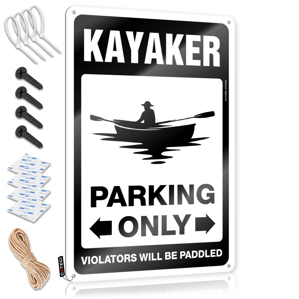 KRAZMURONGD Tin Metal Decor Metal Signs Funny Kayaker Parking Only Tin Sign