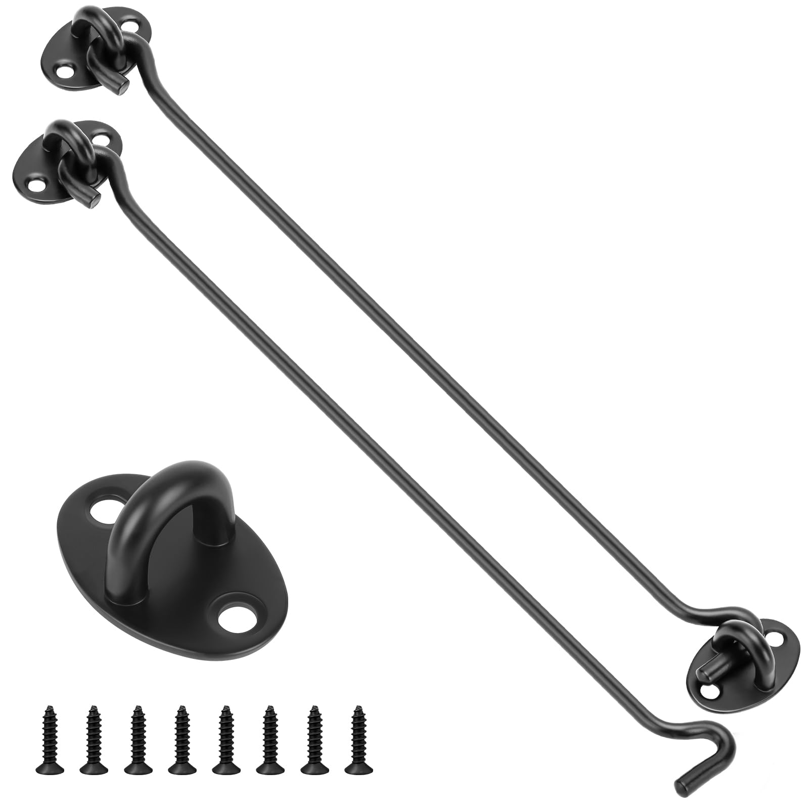 2 Pack Hook and Eye Latch Black 300mm(12") Cabin Hooks and Eye Metal Door Hook Latch Heavy Duty Cabinet Latches for Door Gate Window Closet Shed