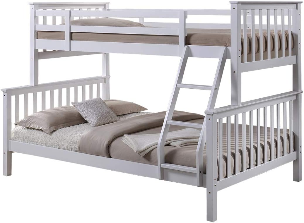 Sleep Design Oscar White Solid Wooden Kids Bunk Bed Triple Sleeper Single, Double