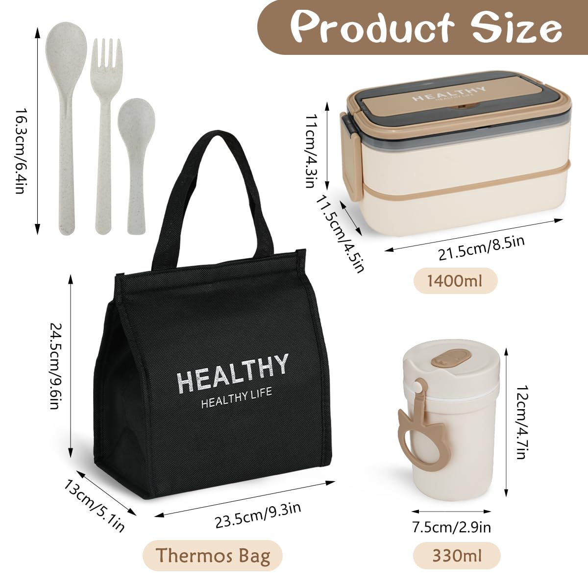 Mulaibdin Bento Lunch Box, Lunch Box Adults Kids Leakproof, Lunch Box with & Cutlery Lunch Bag - Image 2