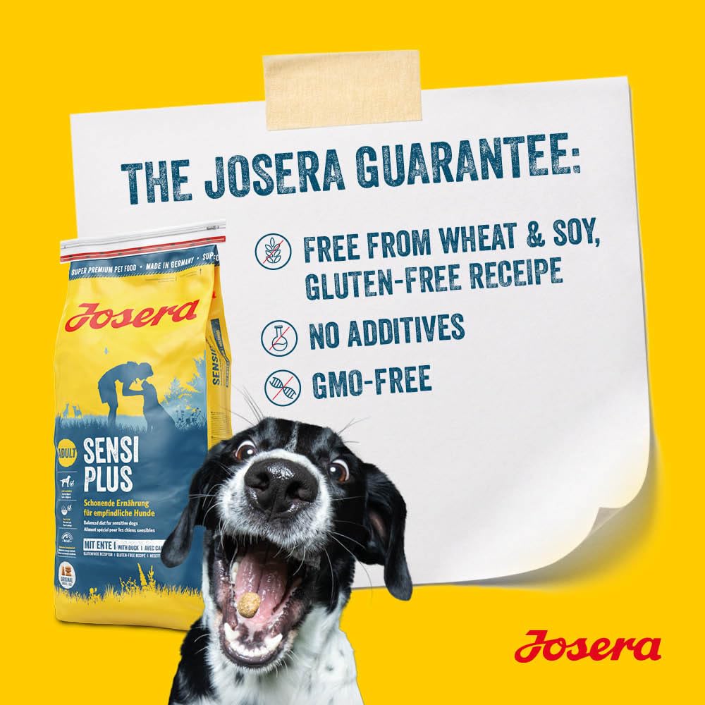 JOSERA SensiPlus (5 x 900 g) | Adult | Premium Trockenfutter mit Ente & Reis für ausgewachsene empfindliche Hunde | mit viel Biotin für gesunde Haut & Fell | hoch verdaulich | glutenfrei | 5er Pack