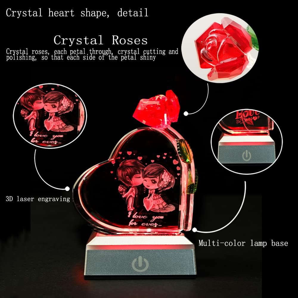 Red roseCrystal Heart-Shaped Valentine's Day Gift Home Decoration Gift for Wife,Lady,MomBirthdayRomantic Mother's Day
