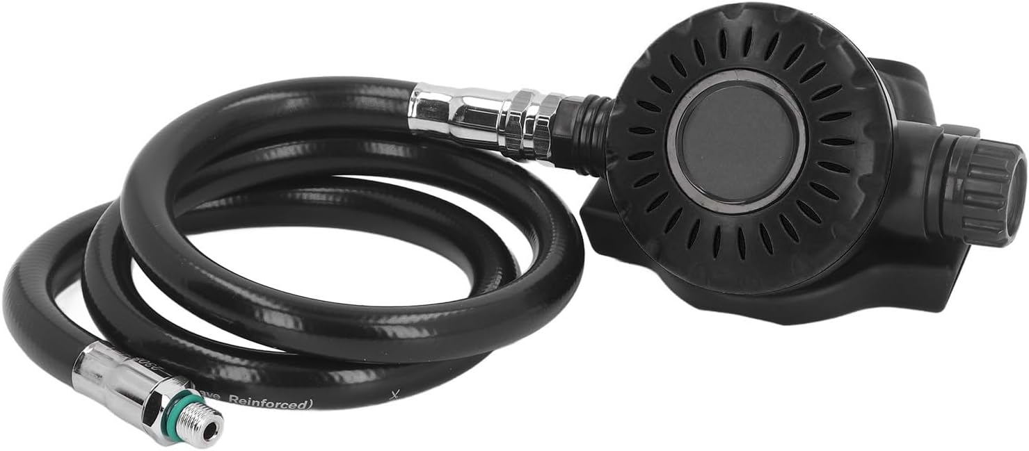 Qinlorgo Diving Breathing Valve, Adjustable Secondary Valve, Medium Pressure Tube with Reliable Seal, Ideal Diving, Snorkeling & Underwater Rescue (Black)