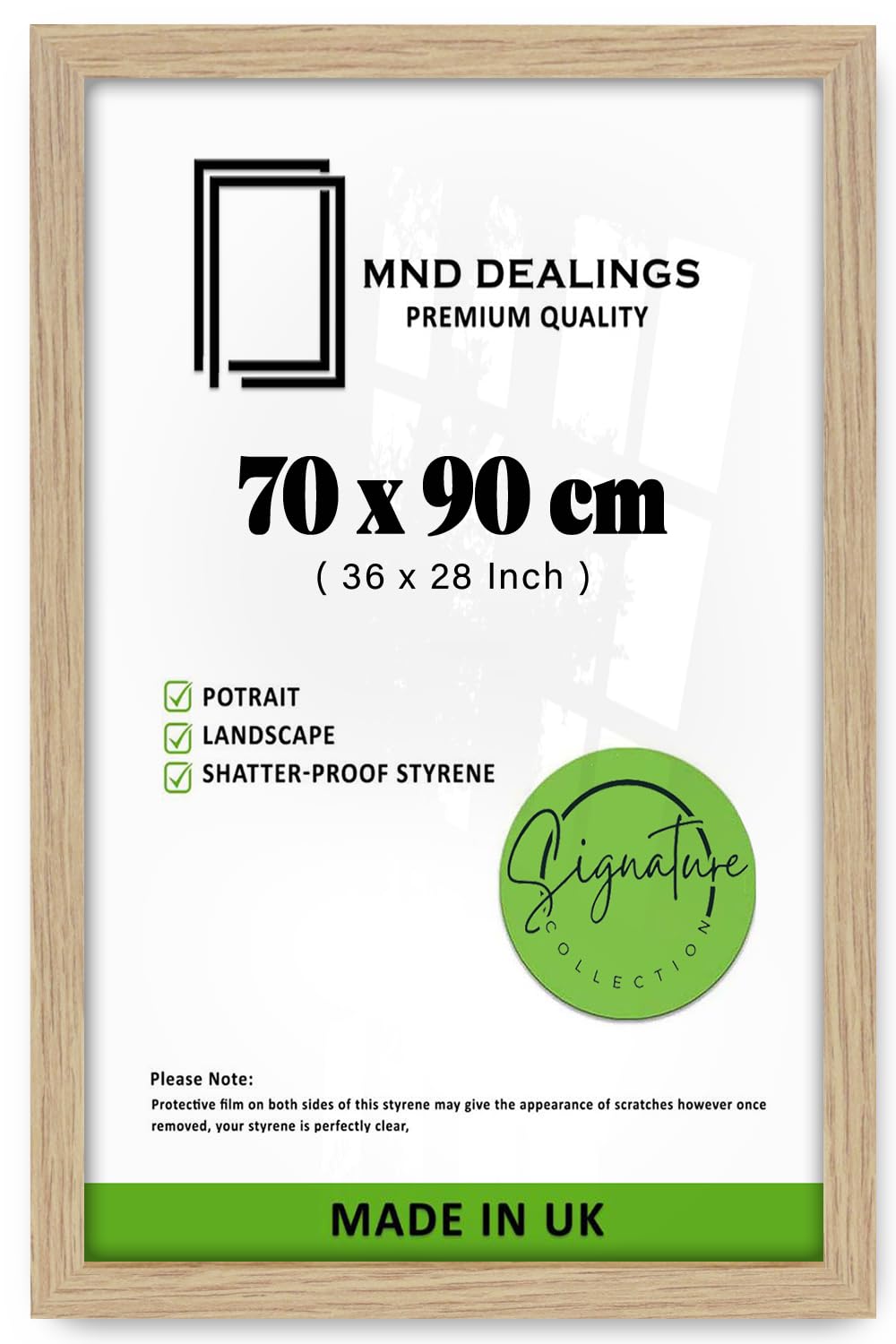MND Dealings 70 x 90 CM Poster Frame | Elegant Wall Frame for Photos & Art | Solid MDF & Clear Perspex | Ideal for Living Room or Office | [Oak]