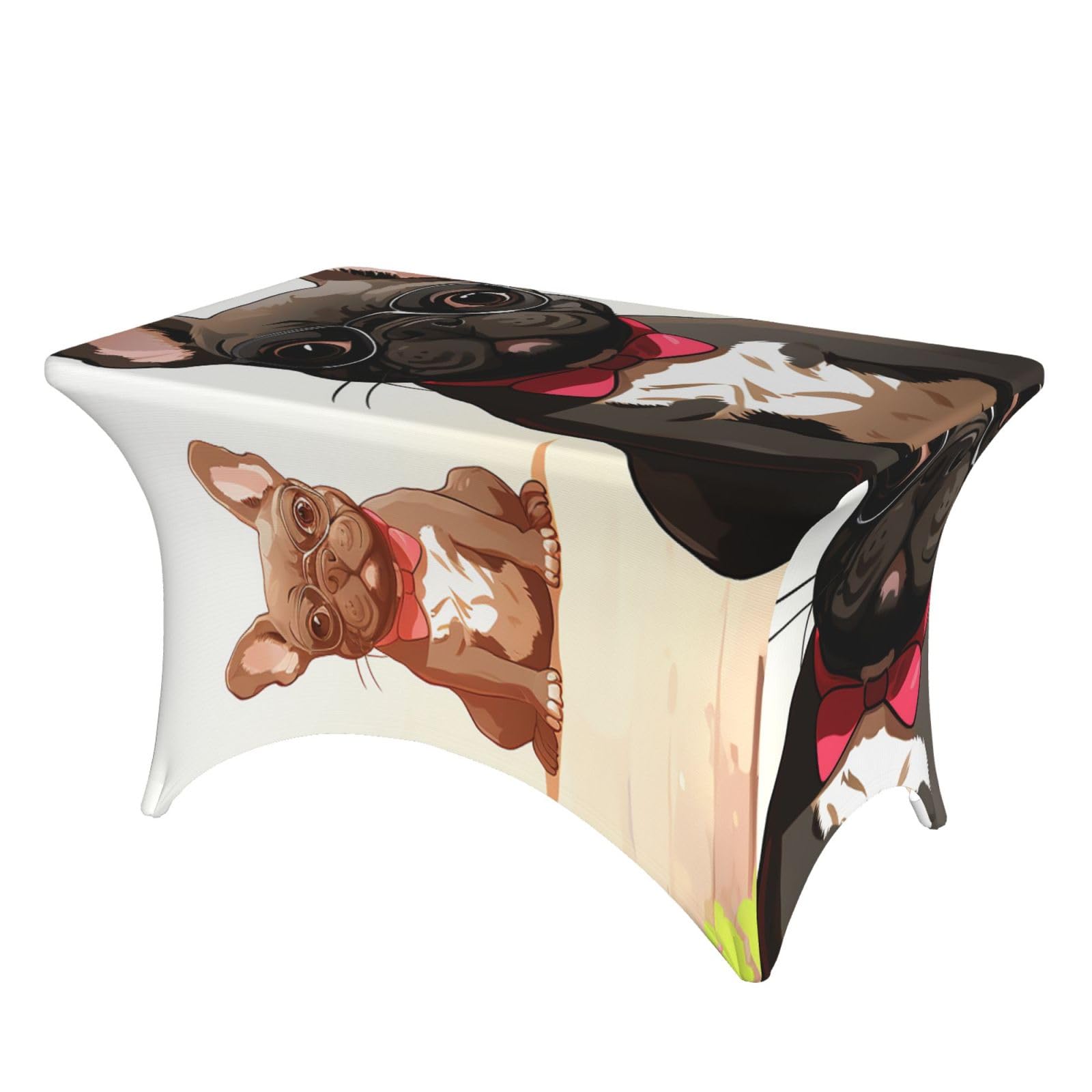 LKTPSKQRY 4ft Spandex Table Cloth For Rectangle Tables, Wrinkle Resistant Stretch Tablecloths Protector Cartoon Dog French Bulldog Washable Patio Table Cover For Wedding, Party, Banquet, Picnic