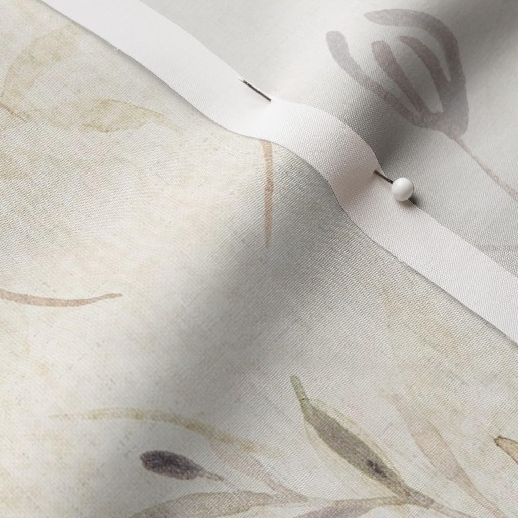 Spoonflower Fabric - Elegant Meadow Wildflowers Hand-Painted Neutral Botanical Feminine Printed on Cotton Poplin Fabric by The Yard - Sewing Shirting Quilting Dresses Apparel Crafts