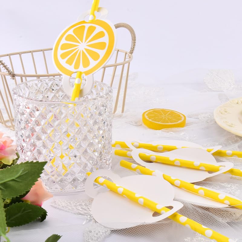 Pitillos desechables de papel con diseño limón 10 pcs miniatura 5