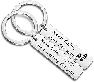 Military Deployment Gift Military Couples Keychain Set Long Distance Relationship Gift Keep Calm Wait for Him