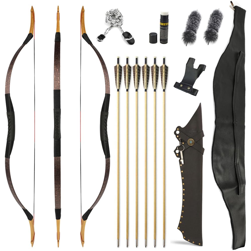 Archery Traditional Recurve Bow and Arrows Set Wooden Handmade Mongolian Horsebow Hunting Bow 20-50lbs Longbow for Adult Hunting Practice (Type 22, 35lbs)