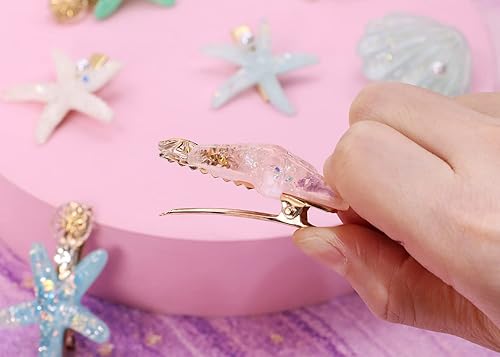 Miniatura 4 de Juego de 8 pinzas para el cabello con diseño de estrella de mar, diseño de ángel penta, perlas artificiales, resina acrílica, pinzas de cocodrilo,