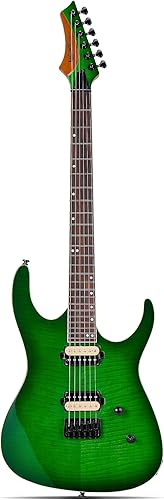 Leo Jaymz Serie Monsoon de guitarra eléctrica, cabezal inverso, cuerpo de caoba, cuello de arce tostado, diapasón de palisandro, afinadores de