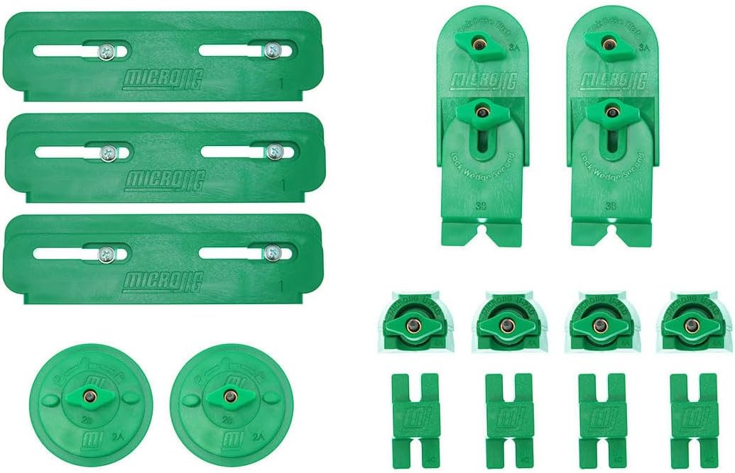 MICROJIG MatchFit CNC Clamping Kit, Workholding Hold Down Clamps for Woodworking, CN-P1234K11, 11 Piece Set, Green