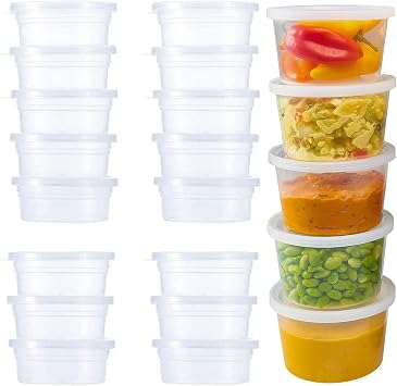 50 Pack Small Containers with Lids for Storage Slime Containers Sauce Pots Plastic Leakproof Sauces Cups for Jars, Dips, Salads, Chutney, Restaurants, Takeaway, Catering 4oz/100ml