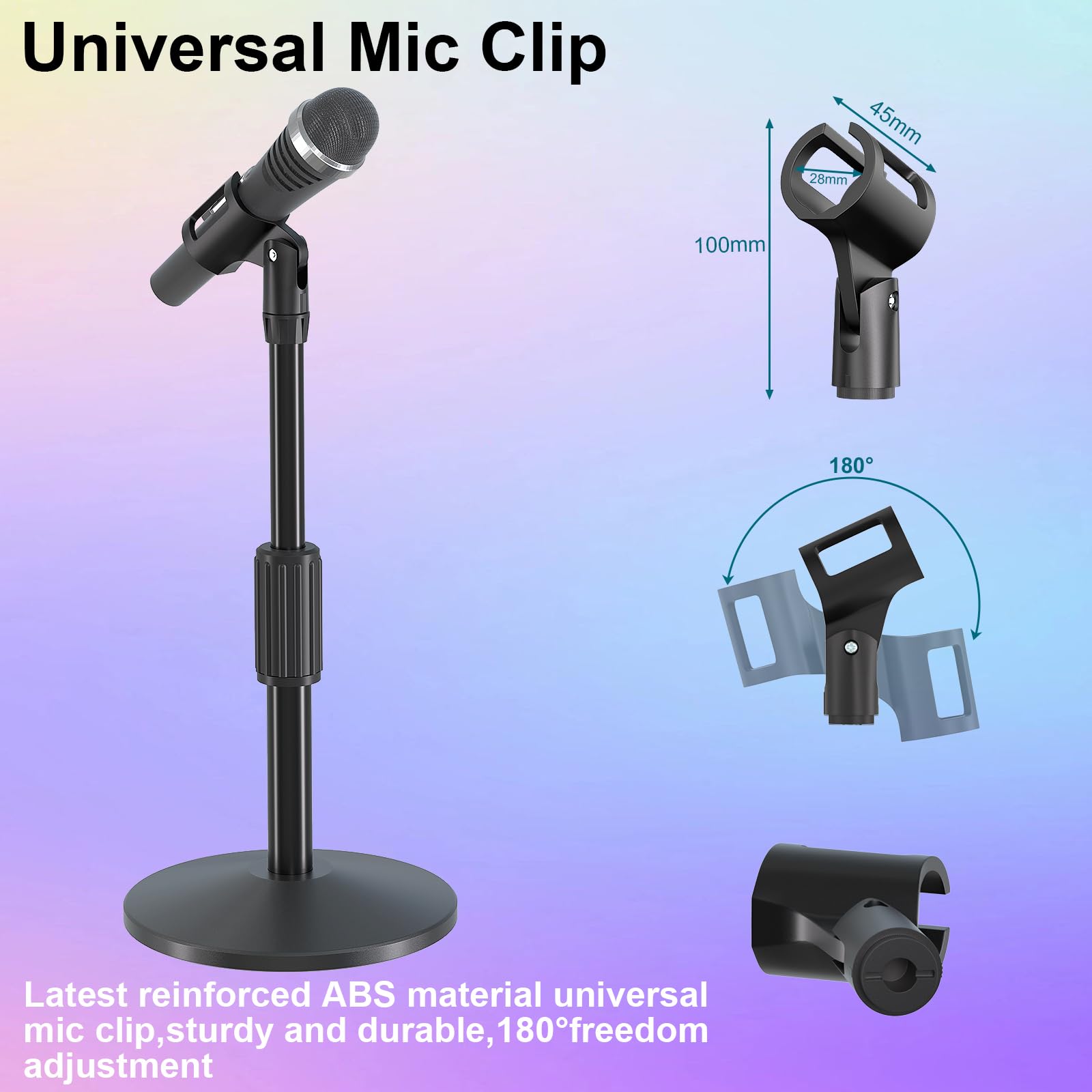 Desktop-Mikrofonständer, verstellbarer Tisch-Mikrofonständer mit Mikrofon-Clip, 0,95 cm auf 1,6 cm Adapter, kompatibel mit Shure MV7+ | MV7X XLR, FIFINE XR & USB | K688, PM1 XLR, Razer Seiren V2|