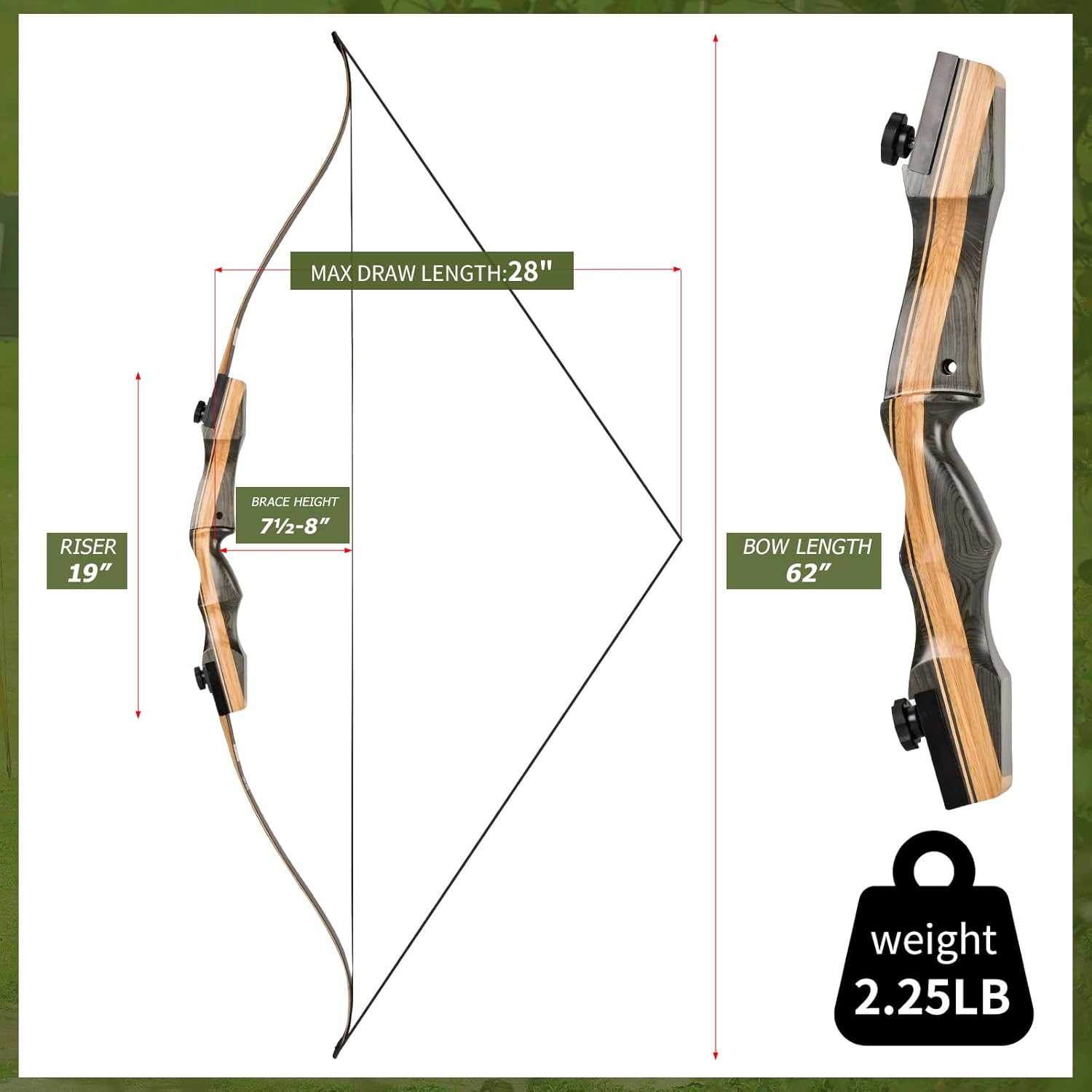 SPG Archery Wooden Bow and Arrow Set for Adults, Fast Installation 62'' Hunting Bow Arrow Archery Set, 30-50 Lbs Right Handed Takedown Recurve Bows Hunting Kit Package