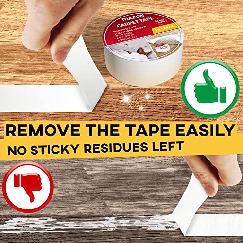 Trazon Carpet Tape Double Sided - Rug Tape Grippers For Hardwood Floors And Area Rugs - Carpet Binding Tape Strong Adhesive And Removable, Heavy Duty Stickers Tape, Residue Free (2 Inch / 20 Yards) #TOP3