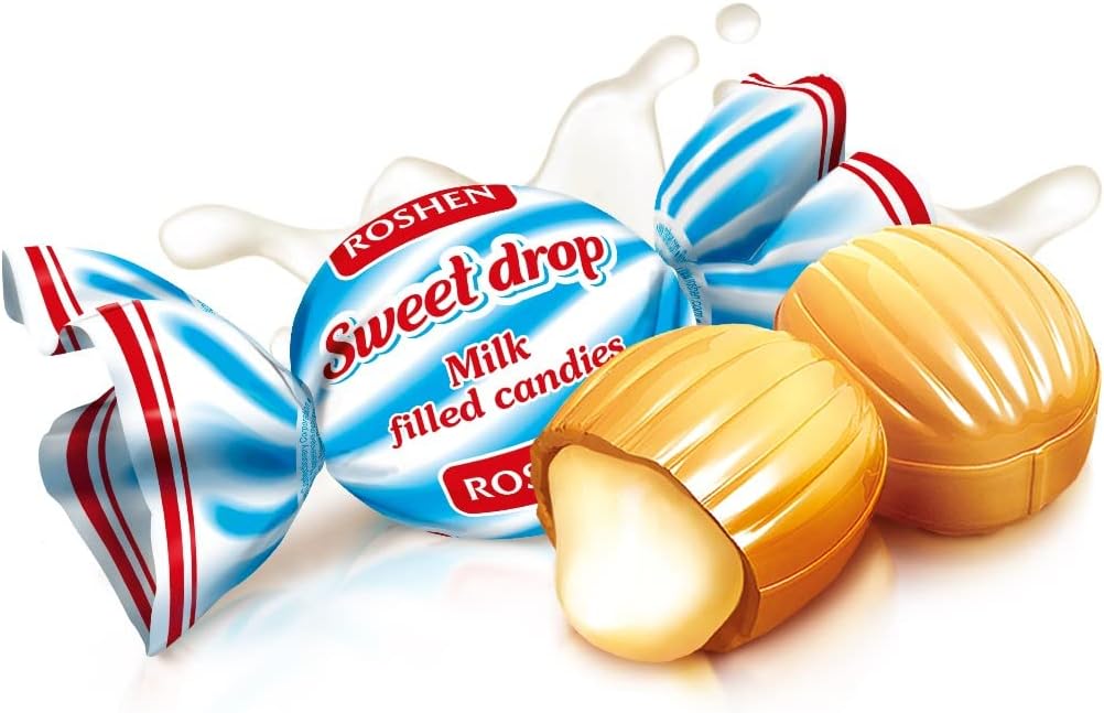 Roshen Caramel Candy Sweet Drop with Milky Filling, Kosher and Halal, Delicious, Flavorful Sweets Bulk Candy 1kg/2.2lb