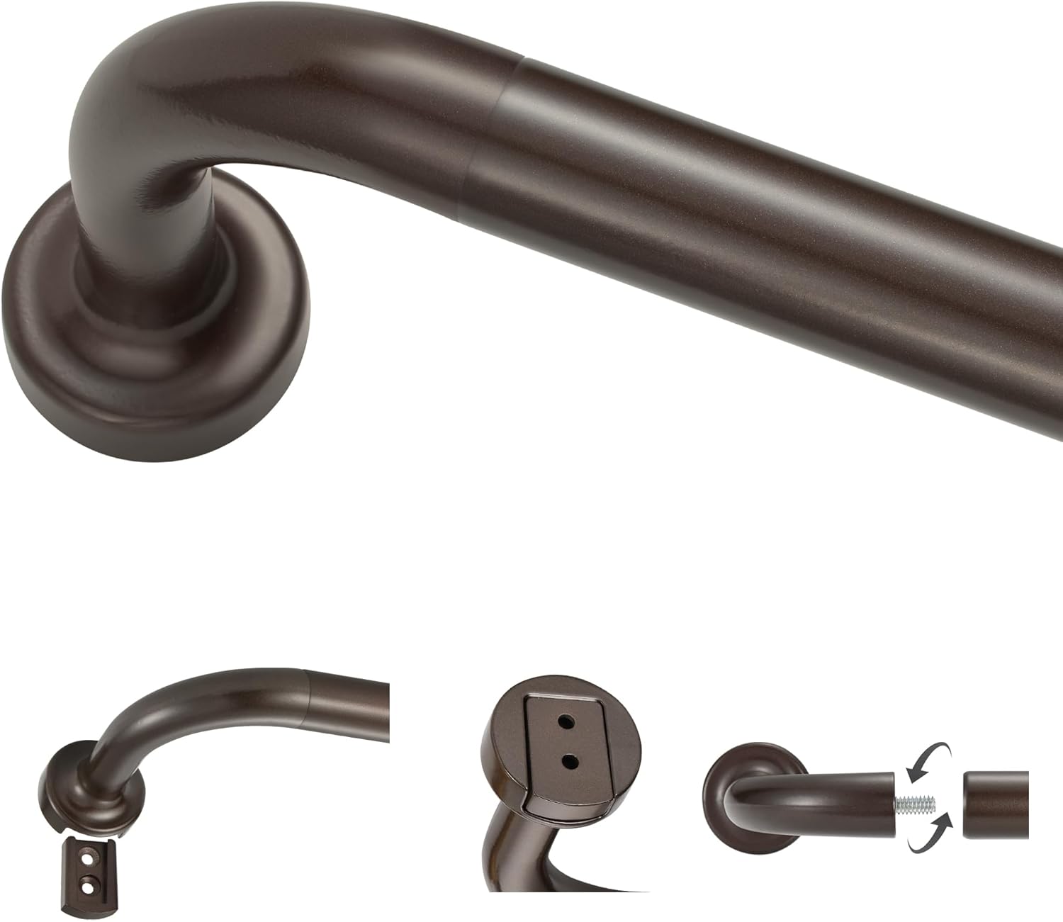 Dark Bronze Curtain Rods for Windows 48-88",1 Inch Disc Wrap Around Curtain Rod with Aluminum Finials and Brackets,No Screw Disassembly Adjustable Blackout Curved Room Darkening Curtain Rod
