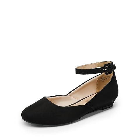 DREAM PAIRS Womens Dress Flats Ballet Low Wedge Round Toe Ankle Strap Comfortable Casual Flats Shoes