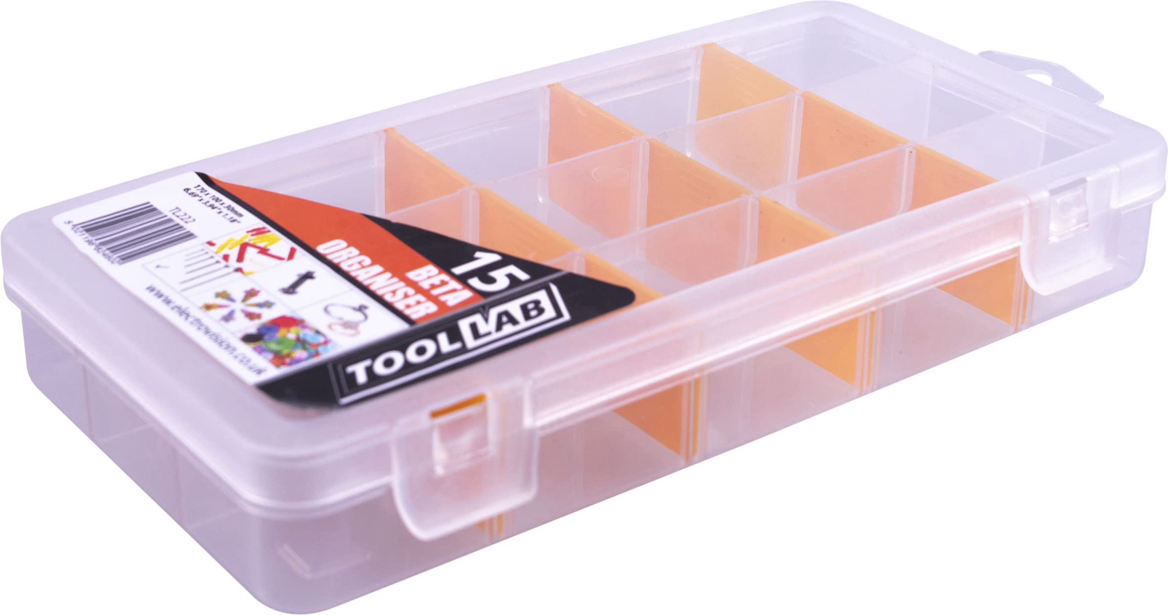 8" Beta Organiser 15 Compartment - Perfect for DIY tools and small parts. With removable separators and Transparent Lid