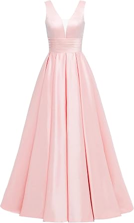 yinyyinhs Glitter Satin Prom Dresses for Women Long V Neck A-Line Pleated Formal Evening Party Gowns with Pockets