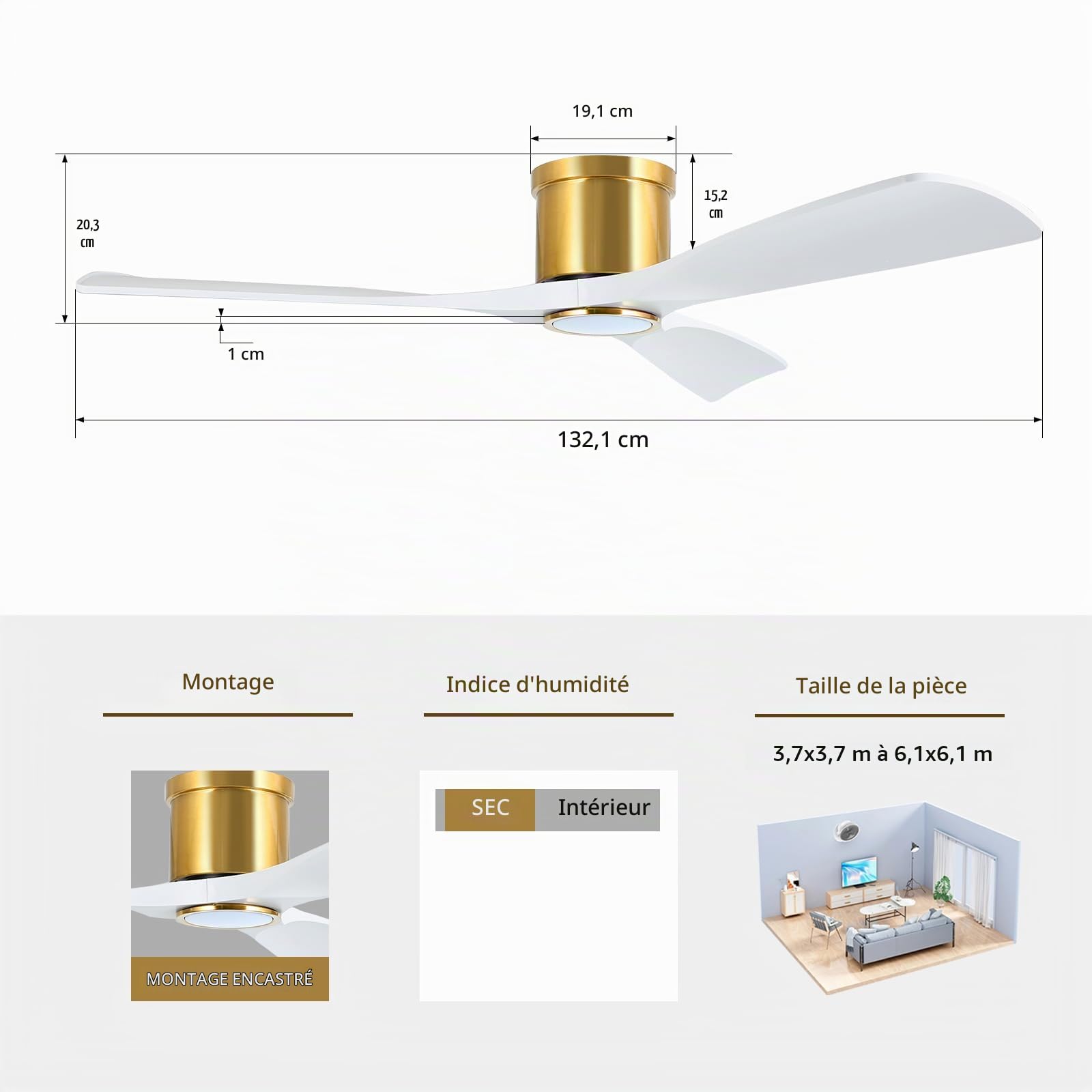 OFANTOP 132CM Smart ventilateurs de plafond modernes à profil bas