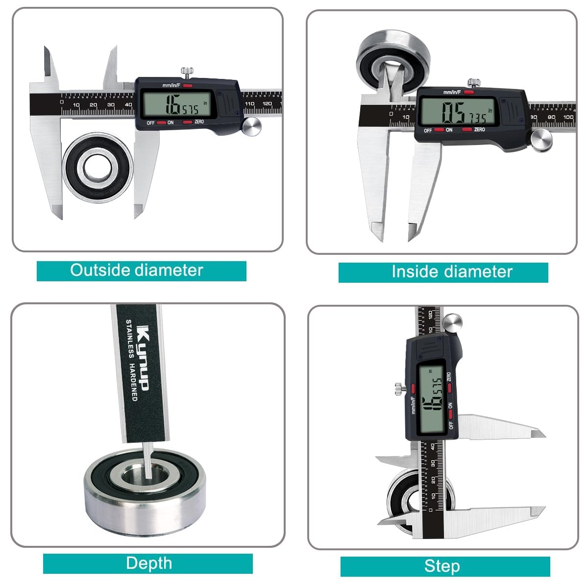 Kynup Calibre digital, 300 mm/12 pulgadas, herramienta de medición de acero inoxidable, calibrador electrónico, conversión de pulgadas/métricas/fracciones, diseño de apagado automático