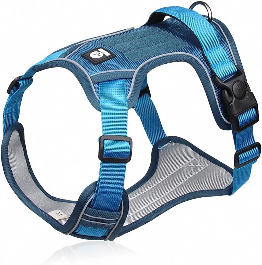 Dog Harness with Handle Tactical,No Pull Adjustable Reflective Military Dogs Vest for Labrador Retriever,Husky, German Shepherd Dog (Sky Blue, Middle)