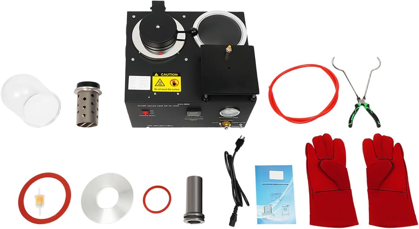 1500W Vacuum Casting Machine, 2102°F Metal Melting Furnace with Vacuum Pump Kit and Graphite Crucible for Gold Silver Casting Jewelry Making