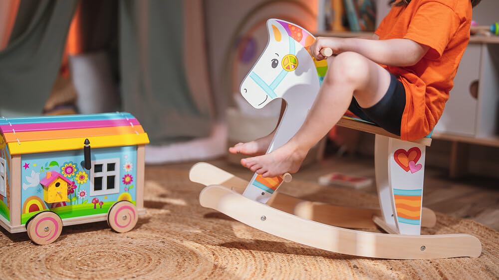 goki 53769 - Schaukelpferd Sunny 66 - Holz Schaukelpferd mit Rückenlehne – fröhliches Schaukeltier für Kinder ab 12 Monaten