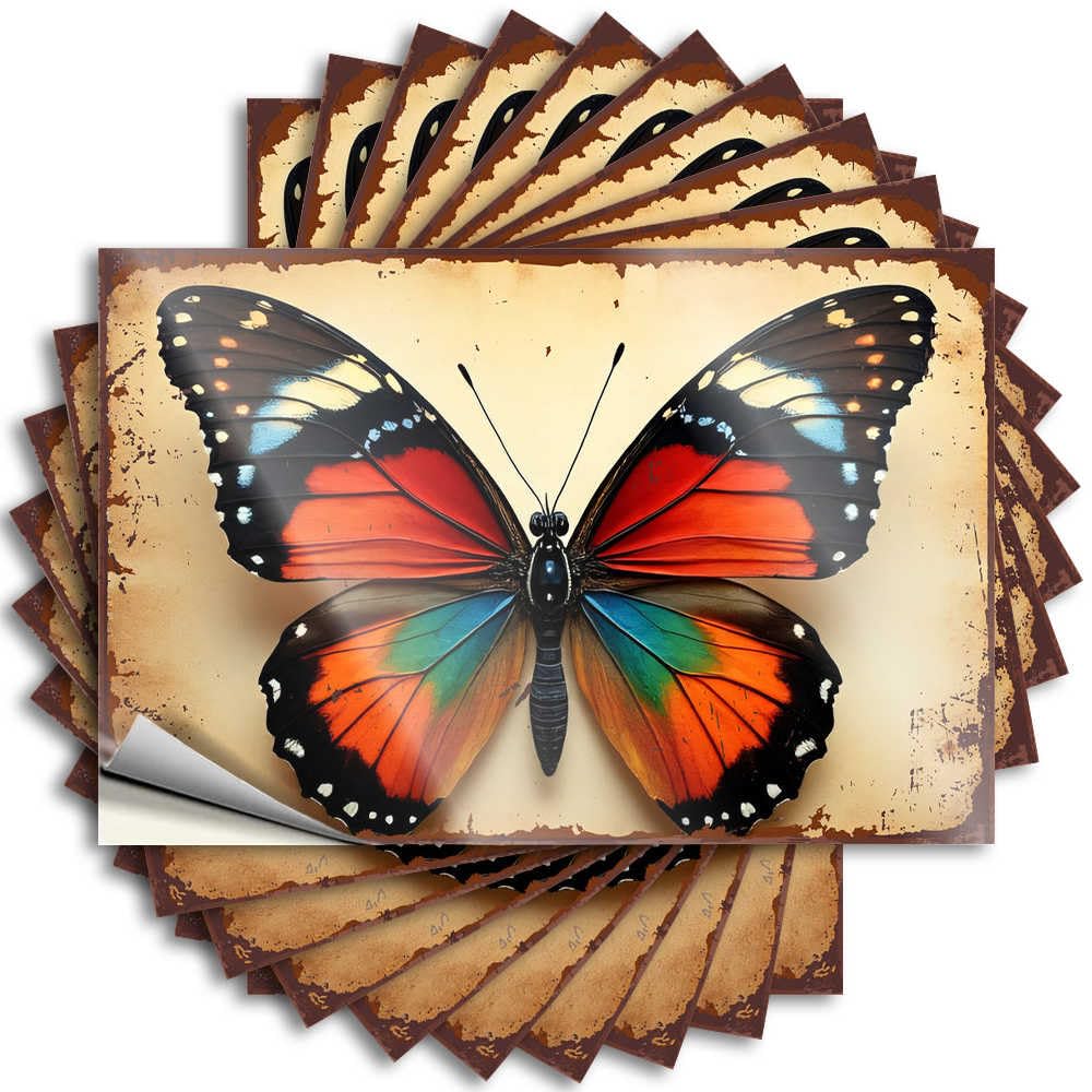 Fzfn Men's Colour Decals Small Decor Bumper Vibrant Butterfly With Multicolored Wings On Rustic Background - No Residue Decals For Indoor(6X9cm)