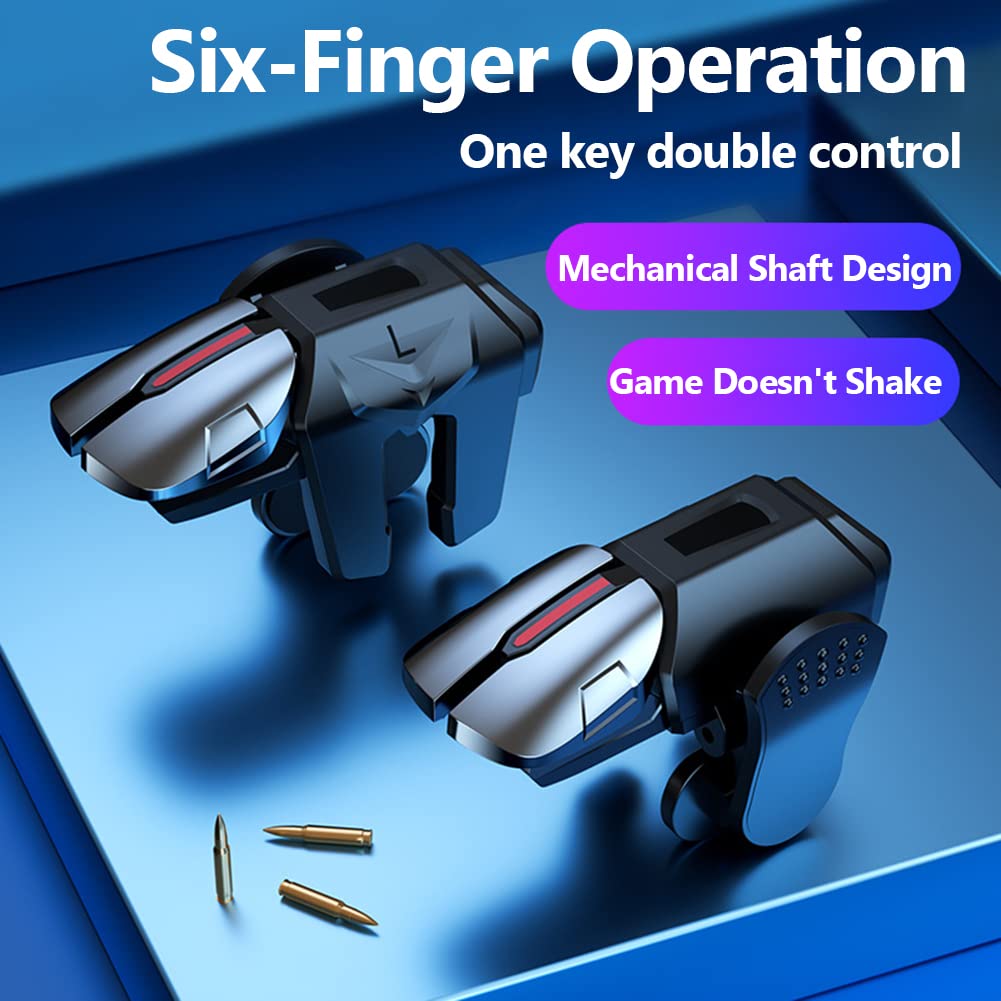 2 trigger di gioco a 6 dita senza latenza per PUBG Game Aim Gaming Trigger Mobile Gamepad Trigger Joystick per telefoni Android