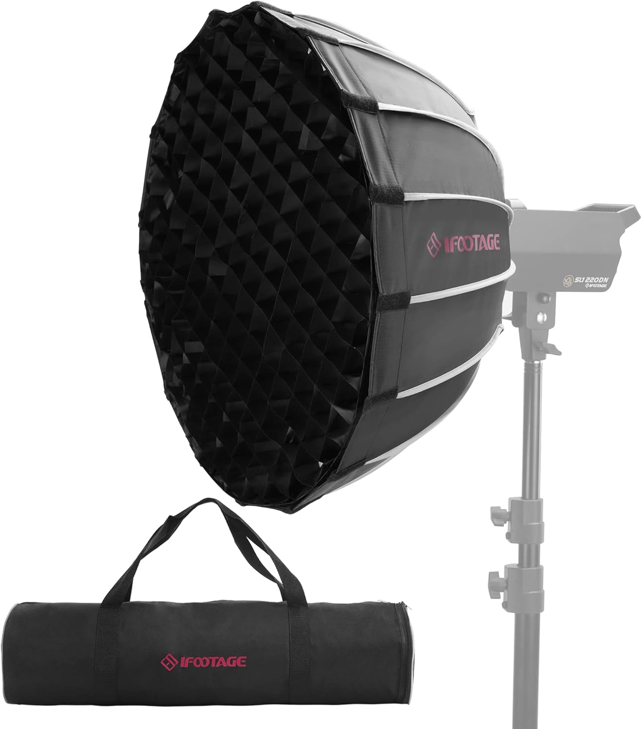 IFOOTAGE 90cm/35 Deep Parabola Softbox with Honeycomb Grid/Carry Bag/2 Durable Diffusion Clothes, Bowens Mount, Foldable, Quick Release, Compatible with SL1 220DN /320DN or Other Bowens Mount Light