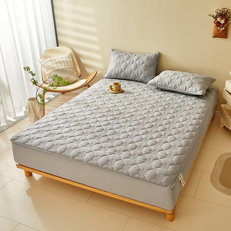 Waterproof Mattress Protector, Soft Breathable Mattress Cover, Noiseless Mattress Pad with Deep Pocket 6"-11" Machine Washable for Home, Bedroom, Hotel (Gray,Queen 60"x80")