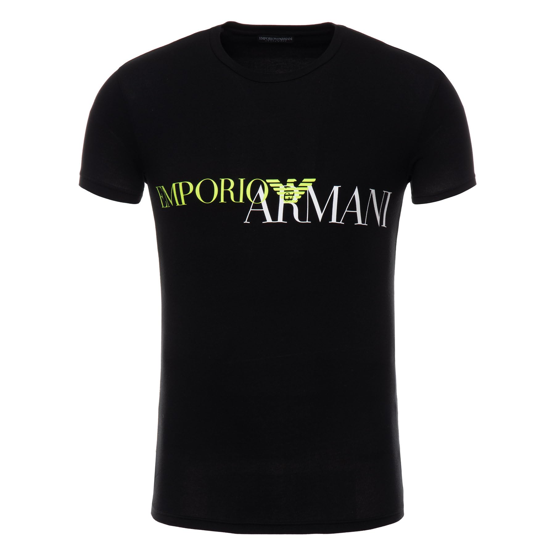 Emporio Armani - Maglietta da Uomo, con Scollo Rotondo, a Maniche Corte, Codice dell’Articolo: 111035 0A516 Nero/Logo Giallo M