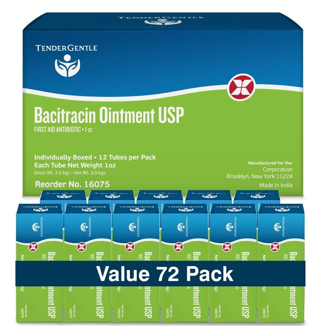 Bacitracin Antibiotic Ointment with Zinc USP - 1 oz Topical Antibiotic First Aid Ointment, Case of 72 - Helps Prevent Infection in Minor Cuts, Scrapes, and Burns