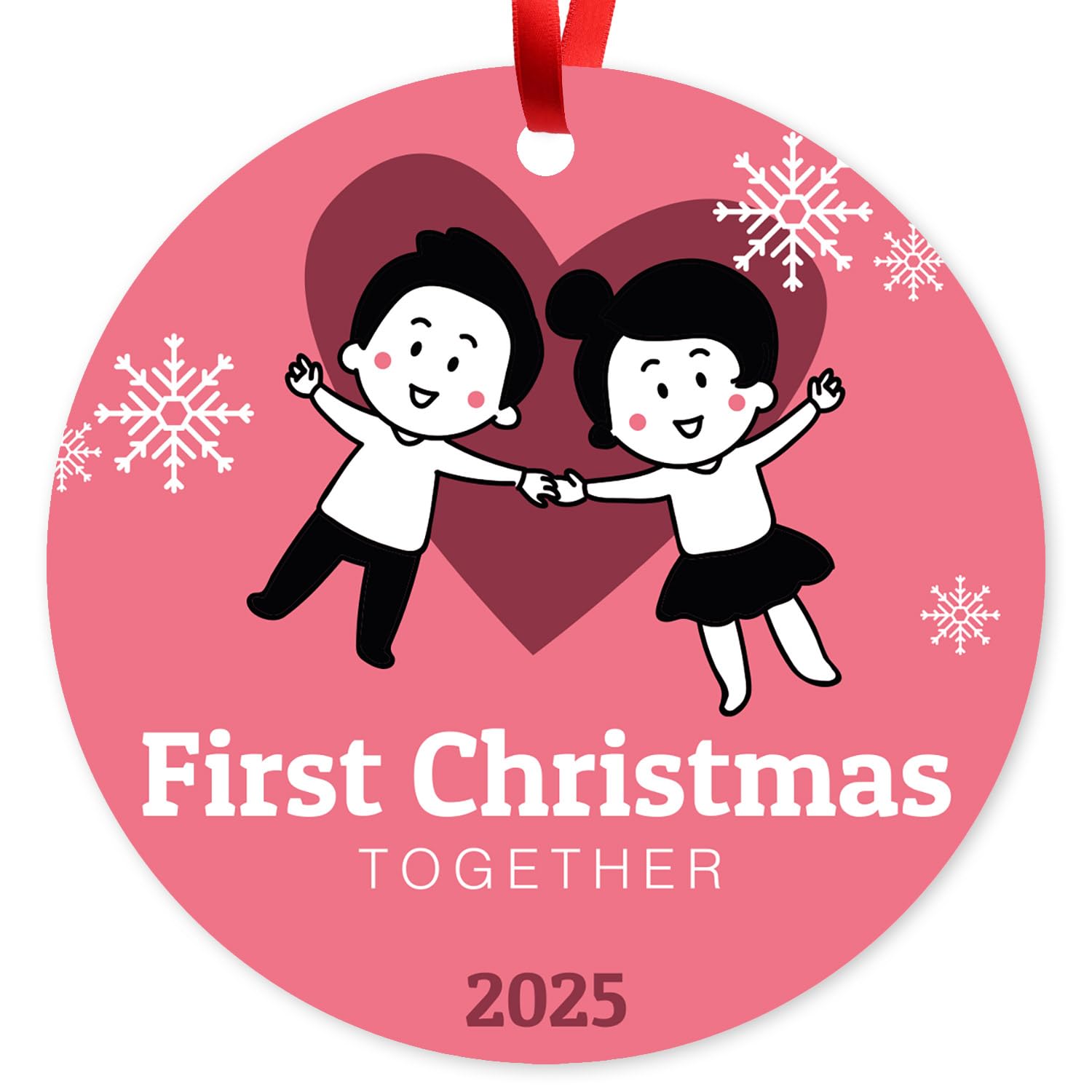 Soul Décor Couples First Christmas Together Ornament 2025, for Him, Her, Newlyweds, Husband and Wife Gift Velvet Pouch Included, Large 3.75" Round ACM Ornament